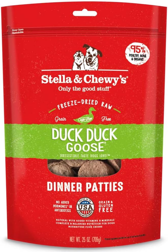 Stella & Chewy's Freeze Dried Raw Dinner Patties  Grain Free Dog Food, Protein Rich Duck Duck Goose Recipe  25 oz Bag