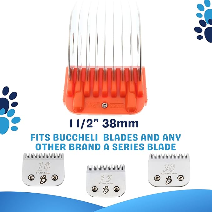 38MM - 1 1/2" Animal Clipper Guard Attachment (Not Compatible with 5-in-1 Blade) for A5 Series Clippers |Stainless Steel Blade for Professional Dog Groomers| Snap-On/Off Guard Combs for Dog Grooming