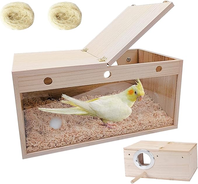 Tfwadmx Cockatiel Nesting Box Transparent Bird Nest Box Wood Bird House for Cage Parrot Breeding Boxes for Conures and Other Medium Sized Birds 13.6" x 7.3" x 7.0"