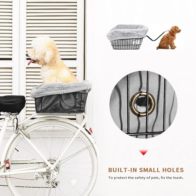 ANZOME Dog Bicycle Basket Liner, Warm and Soft Small Pets Bike Basket Cover with Durable Canvas Outside,Easy to Install Comfort Padded Bike Basket Liner for Dog Carrier(Basket Not Included)