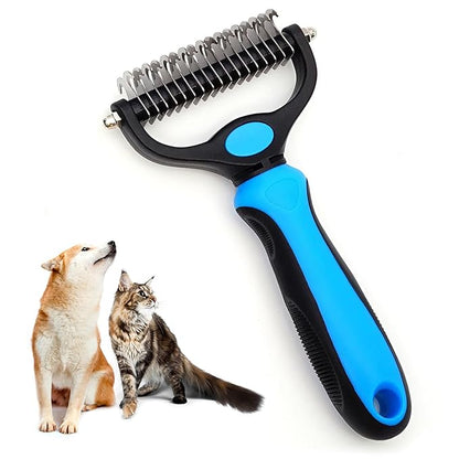 Dog Brush for Shedding, Pet Grooming Brush, Cat Deshedding Brush Tool, Double Sided Shedding and Dematting Undercoat Rake Comb for Dogs & Cats (big, BLUE)