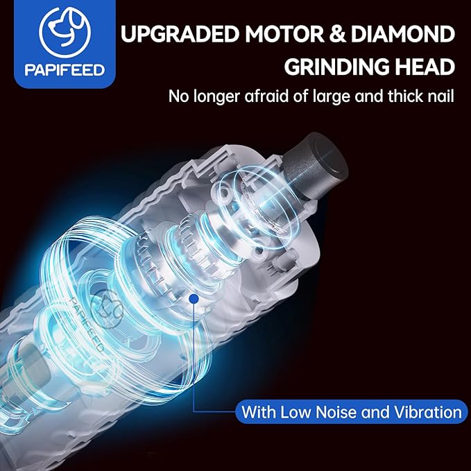 Dog Nail Grinder Professional Pets, 3-Speed Electric Quiet Dog Nail Grinder, Rechargeable Dog Nail Trimmers - with 2 LED Lights/2 Grinder Wheels, for Small, Medium, (White)