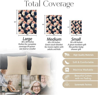 Elegant Rose Blanket, Soft Warm Cozy Sophisticated Floral Throw Blanket Gifts for Adults Kids Women, Lightweight Fuzzy Comfy Flannel Blankets for Couch, Travel, Bed, House Decor 80×60 Inch