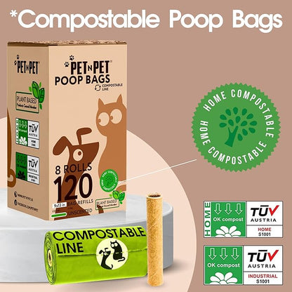 Pet N Pet Poop Bags For Dogs, 120 Counts Dog Poop Bags Rolls + 100% Plant Based Dog Wipes for Paws and Butt, 100 Counts Dog Pet Wipes, 8" x 8" Hypoallergenic Unscented Dog Wipes