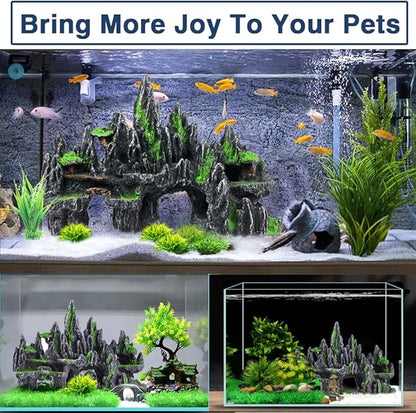 Large Fish Tank Decorations Fish Tank Decor Aquarium Rock Mountain View Aquarium Ornament Tree House Cave Fishtank Rocks for Large Fishtank Glofish Tank Decorations - 13 Inches Long