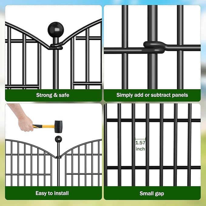 15 Panels Decorative Garden Fence - 32 in (H) x 35.4 ft (L) No Dig Dog Fence Outdoor for Yard, Rustproof Tall Garden Fencecing Panels, Animal Barrier Suitable for Yard Border, Patio, and Outdoor Use