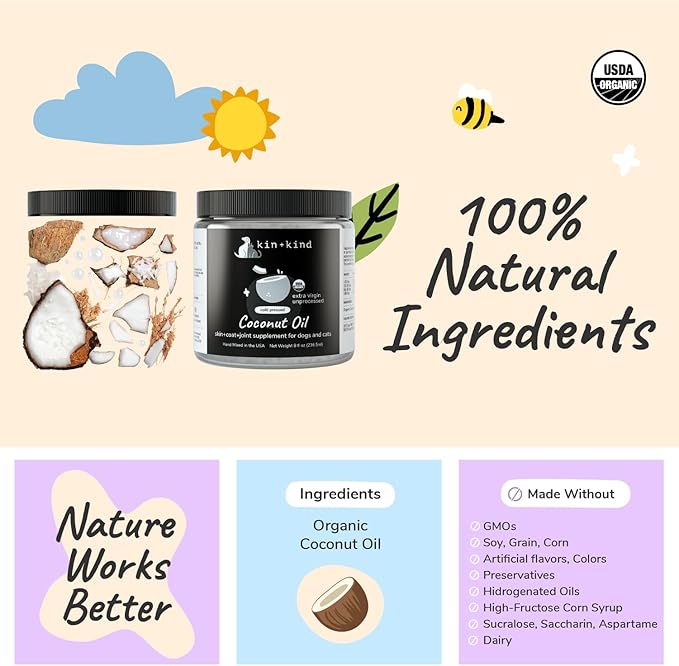 Organic Coconut Oil Pet Supplement for Dogs & Cats - Natural Skin and Coat Support with Cold Pressed Extra Virgin Coconut Oil - Itchy Skin & Dry Cracked Noses - Made in USA - Bundle (3 x 8 fl oz)