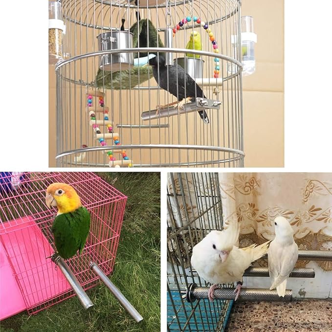 Bird Perch Stainless Steel Stand Parrot Rod Grinding Claws Trimming Beak Nails Grinding Stick Exercise Platform for Parakeet Cockatiel Conure African Grey Macaw Finch Bird Cage Accessories (S)