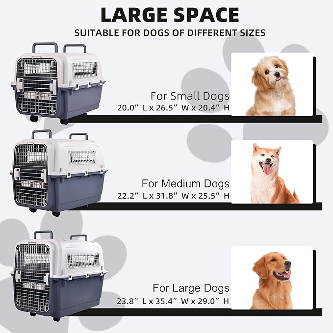 Plastic Kennels, Plastic Dog Crate, Airline Approved Pet Carrier for Dogs and Cats Longer Traveling, XL
