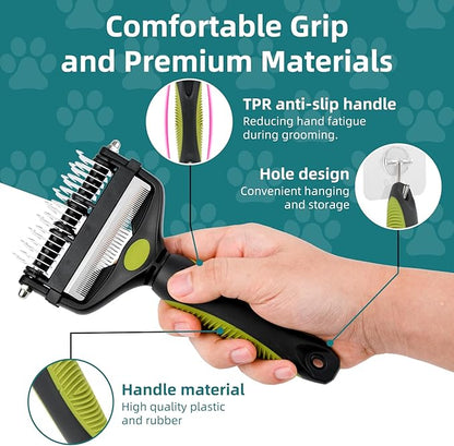 3-IN-1 Pet Grooming Tool - Undercoat Rake, Dematting Comb & Deshedding Brush for Cats & Dogs - Removes Mats, Tangles & Loose Fur, Reduces Shedding & Prevents Hair Mess (Green)