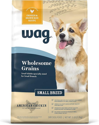Amazon Brand – Wag Small Breed Dry Dog Food, Chicken and Brown Rice, 5 lb Bag