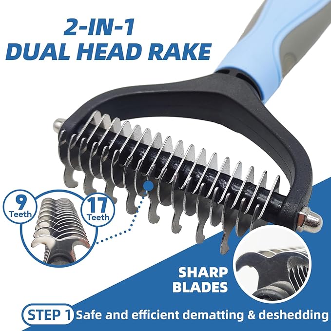 Dog Brush for Shedding,7 PCS Dog Grooming Brush Kit to De-fur,Dog Hair Slicker Deshedding Brush with Undercoat Rake Comb Bath Brush&Nail Clipper for Grooming Short Long Haired Dogs Cats Blue