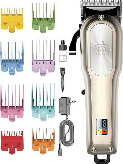 E-Hunter Professional Dog Clippers Cordless Rechargeable - Pet Grooming Kit with 8 Comb Guides, LED Display & Quiet Motor 50DB for Dogs, Cats with Thick Hair - Includes Cleaning Brush & Oil