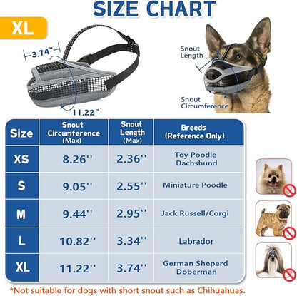 Dog Muzzle for Large Medium Small Dogs, Soft Mesh Muzzle for Dogs with Reflective Adjustable Strap, Prevent Biting Chewing and Licking, Dog Nose Open Design for Reduction Friction (Grey, XL)