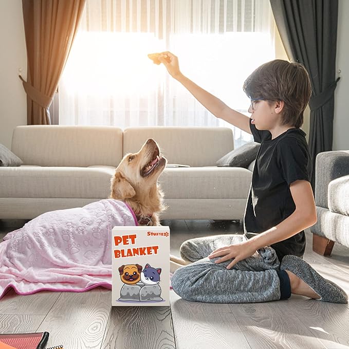 Stuffed Premium Soft Dog Blanket, Flannel Pink Stuff Cute Paw Print, 43 * 66 inches, Cat Blanket Puppy Supplies Dog Products Stuff Essentials