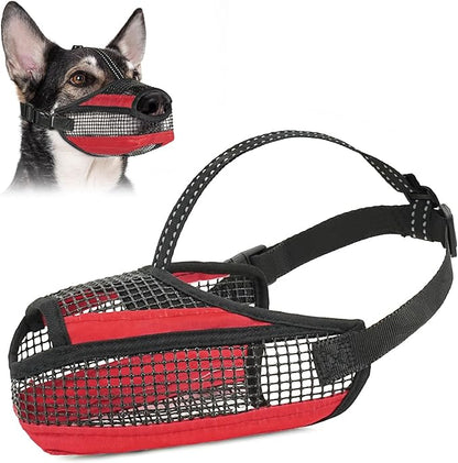 Dog Muzzle for Large Medium Small Dogs, Soft Mesh Muzzle for Dogs with Reflective Adjustable Strap, Prevent Biting Chewing and Licking, Dog Nose Open Design for Reduction Friction (Red, L)