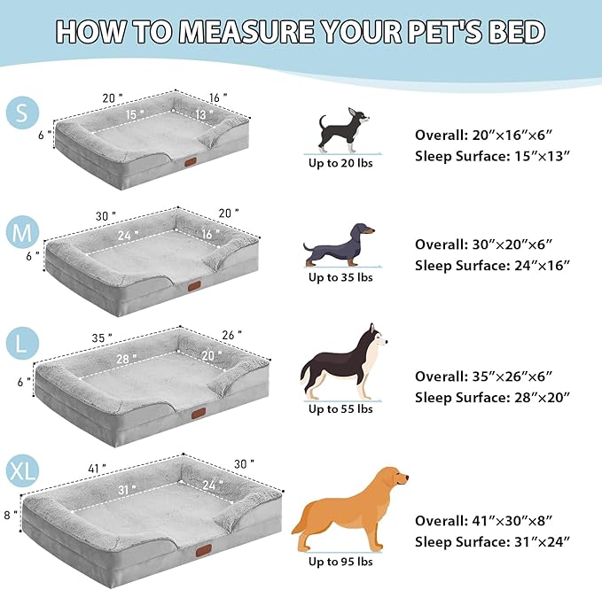 Orthopedic Dog Beds for Large Sized Dog - Waterproof Memory Foam Large Dog Bed, Washable Big Pet Beds with Removable Cover & Non-Slip Bottom (L, Grey)