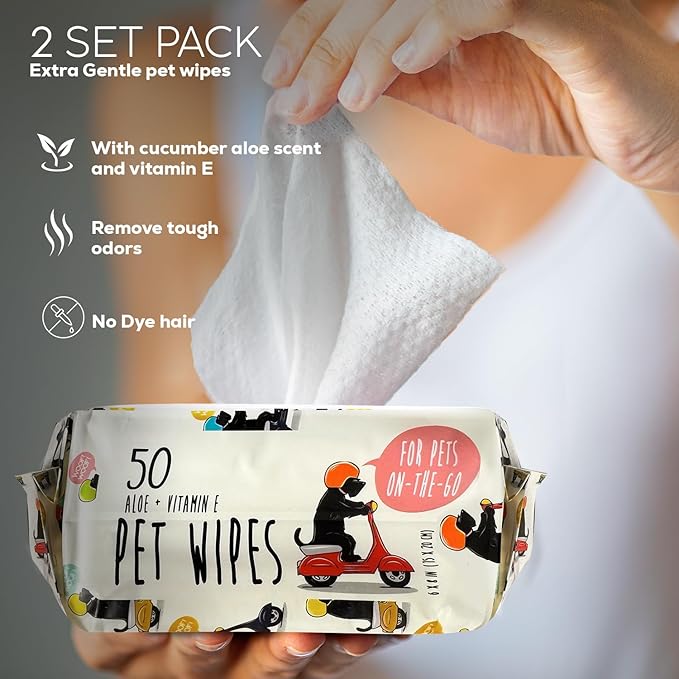 Dog Wipes, Pet Wipes for Dogs, Cat Wipes, Dog Paw Wipes, Dog Wipes for Paws and Butt, Dog Grooming Wipes, Dog Wipes Cleaning Deodorizing, Butt & Body, Aloe and Vitamen E Scent,100 Wipes