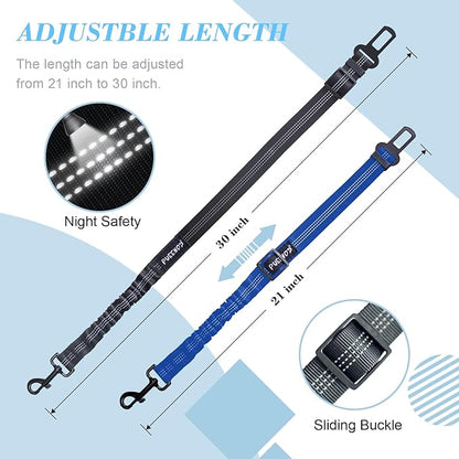 2 Pack Dog Seat Belt Adjustable Dog Car Seatbelts for Vehicle Nylon Pet Safety Seat Belt with Elastic Bungee Buffer Reflective & Durable Car Harness for Dogs (Black + Blue)