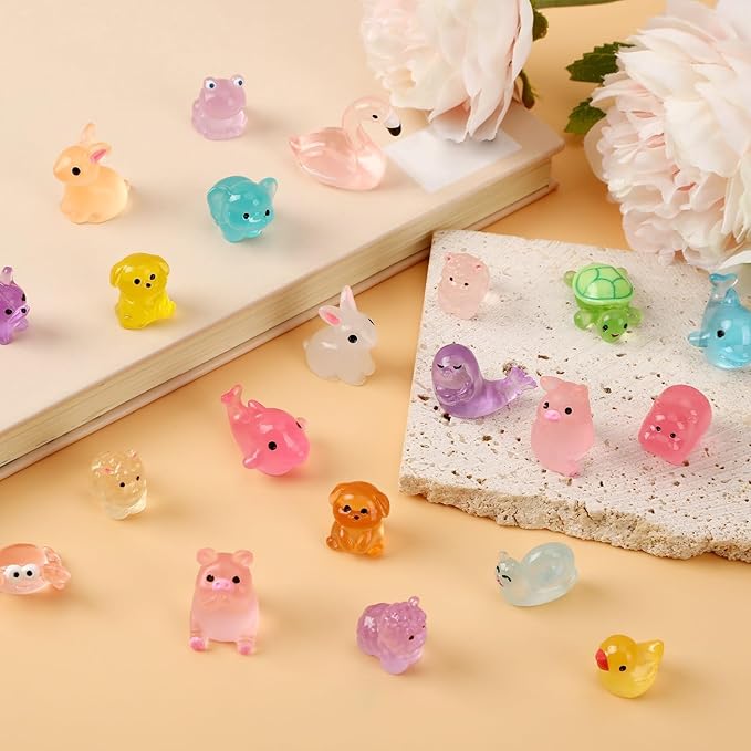 56 Pcs Luminous Mini Resin Animals,Glow in The Dark Tiny Resin Animals Variety Pack Small Farm Ocean Figures to HideGarden Fairy Accessories Party Decorations Favors