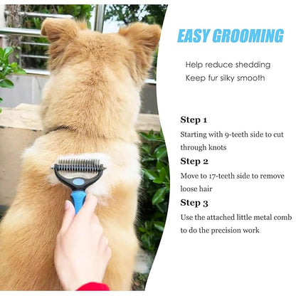 Deshedding Dog Brush And Metal Comb, Cat Brush Dog Brush Undercoat Rake for Dogs & Cats, Pet Grooming Brush For Shedding, Dematting, Pet Hair Removal Tool For Long Haired Dogs, Blue
