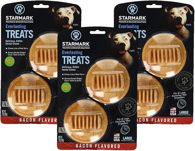 StarMark (3 Pack Star Mark Everlasting Bacon Dog Dental Chews, Large