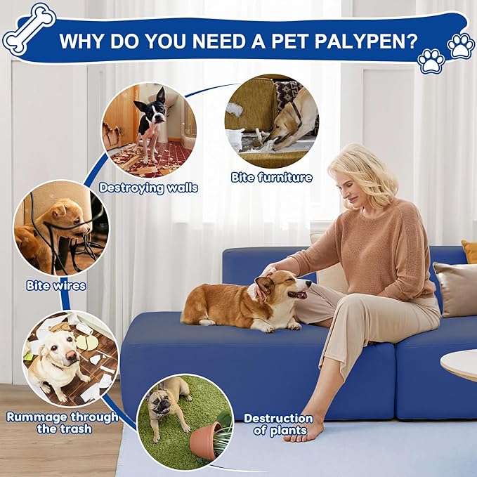 42x42x26 Inches Puppy Playpen with Top Cover, Dog Playpen for Small or Puppy, DogFence Pet Playpen for Indoor & Outdoor, Sturdy Safety Dog Pen with Durable Mesh Windows, Blue