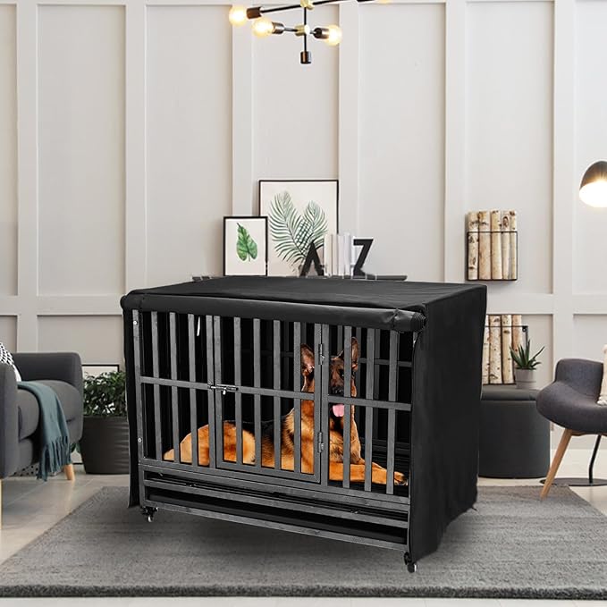 38 inch Heavy Duty Dog Crate Covers Durable 600D Polyester Insulated Dog Kennel Cover Soundproof Windproof Rainproof Shading Fit for Wire Dog Cage Covers with Breathable Side Window ( ONLY COVER)