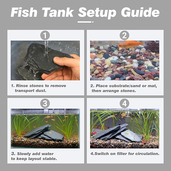 Unocho Natural Slate Stone Reptile Basking Platform Rock 10LB Fish Tank Rocks for Aquascaping Terrarium Decoration&Reptile Habitats Tortoise Enclosures (2-6 inches)