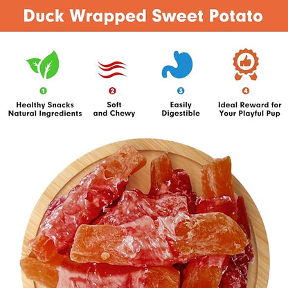 MON2SUN Dog Treats Rawhide Free Duck Wrapped Sweet Potato Snacks, Gluten & Grain Free, Treats for Puppy and Small Dogs, (Duck, 1.56 Pound-Pack of 1)