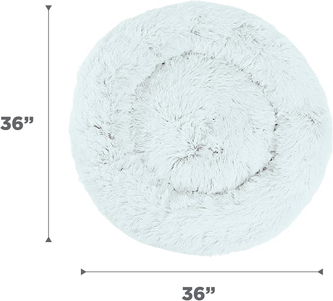 Best Friends by Sheri Original Calming Donut Dog and Cat Bed, Shag Faux Fur, Frost Gray, (36in x 36in) - Anxiety Relief for Pets Up to 100 lbs