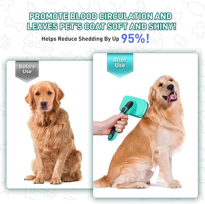 Dog Brush for Shedding Short Long Haired Cats, 4 in 1 Pet Grooming Kit for Small Medium & Large Animals. Removes Loose Fur, Mats, Tangled. Easy Cleaning. Undercoat Rake + Bath Brush Included