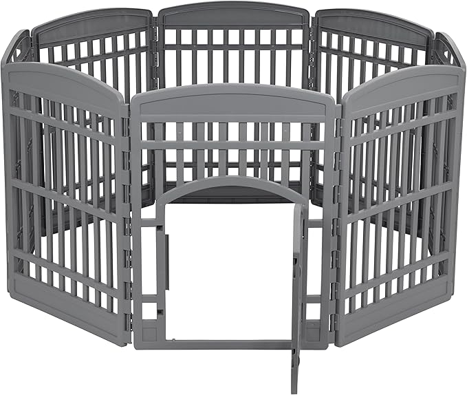 Amazon Basics 8-Panel Indoor Pet Dog Octagonal Playpen, Puppy Playpen with Door, Easy Assemble Easy Storing, 63 x 63 x 34.3 in, Dark Gray