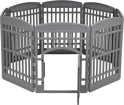 Amazon Basics 8-Panel Indoor Pet Dog Octagonal Playpen, Puppy Playpen with Door, Easy Assemble Easy Storing, 63 x 63 x 34.3 in, Dark Gray