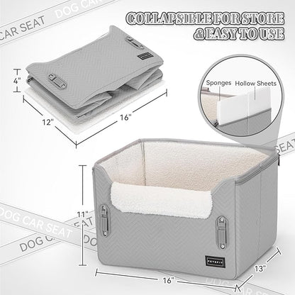 PETSFIT Dog Booster Seat, Portable Dog Car Seats for Small Dogs with Clip-On Leash, Patented Safe Buckles, Dog Booster Car Seat Suitable for Small Pets Up to 25lbs (Light Grey)