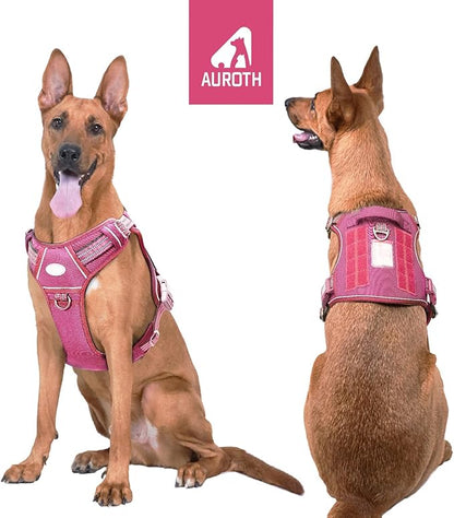 Auroth Tactical Dog Harness for Large Dogs No Pull Adjustable Pet Harness Reflective K9 Working Training Easy Control Pet Vest Military Service Dog Harnesses Rose Red XL