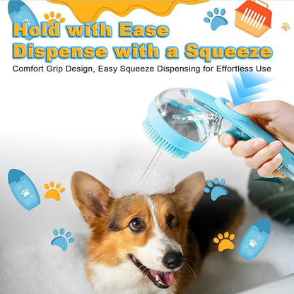 3Pcs Dog Bath Brush, Dog Scrubber for Bath, Dog Shampoo Brush Bubble Maker, Dog Paw Washer, dog grooming Massage Brush with Adjustable Ring Handle, dog accessories for Short & Long Hair -Blue