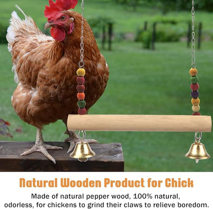 Chicken Bird Swing,Chicken Perch,Natural Wooden Swing Toys,Wood Stand for Chick,Safe and Relief of Stress,Chicken Coop Accessories,Coop Swing for Chicken Bird,Parrot,Hens (B)