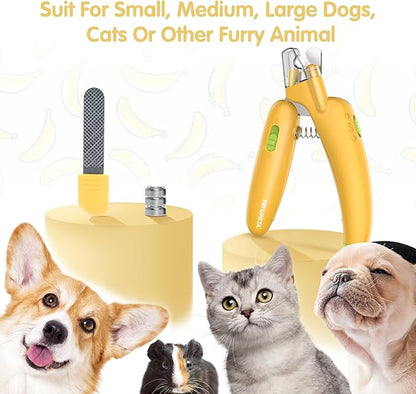 Dog Nail Clippers with LED Light & Nail File  Professional at-Home Pet Grooming Kit, Razor-Sharp Claw Trimmer & Built-in File for Safe, Stress-Free Trimming on Dogs Cats. Yellow