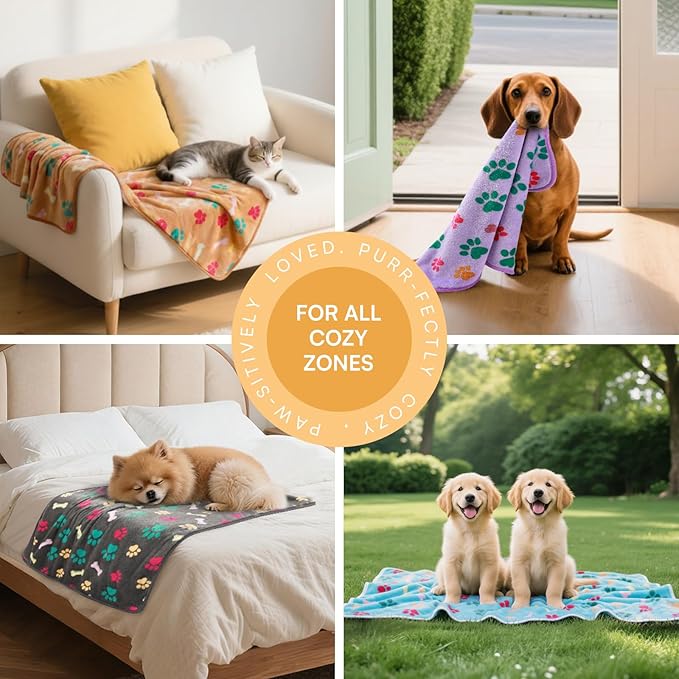 Luciphia 1 Pack 6 Dog Blankets Cat Soft Fluffy Fleece Pet Blanket Warm Cute Print Design Puppy Kitten Doggy Bone Small(23"x16")