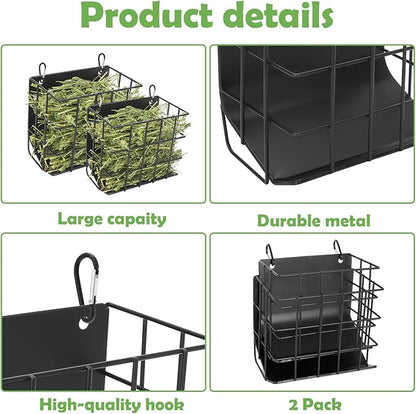 2PCS Rabbit Hay Feeder with Heavy-Duty Metal Frame Rabbit Hay Holder, Bunny Hay Feeder Guinea Pig Hay Holder,for Rabbits Guinea Pigs Bunny Chinchillas and Small Animals (Black)