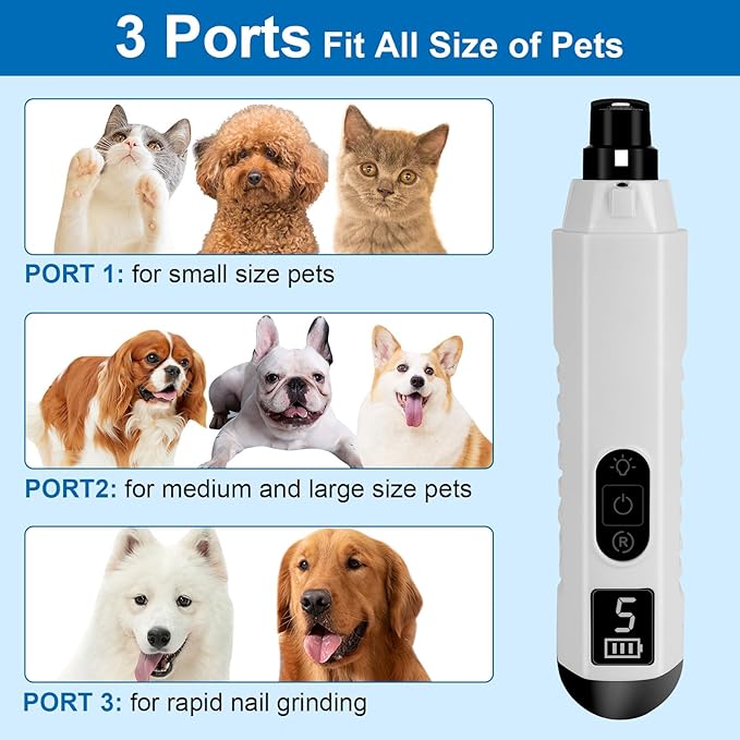 Silent Groom Pro Nail Grinder, 5 Speeds Dog Nail Grinder, Rechargeable Electric Pet Nail Trimmer File Toenail Grinder for Puppy Small Medium Large Breed Dogs & Cats