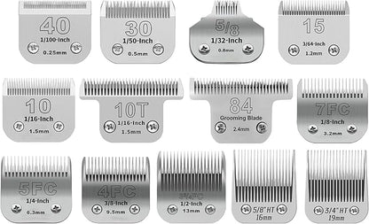13pcs Pet Dog Grooming Clipper Stainless Steel Blade Kit,Compatible with Andis/Oster A5,Wahl KM10 Series