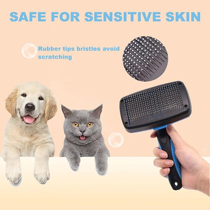 YINGFAN Self Cleaning Slicker Brush for Dogs, Skin Friendly Dog Brush for Shedding, Deshedding Dog Brush for Long Haired and Short Haired Dogs (Sky Blue)