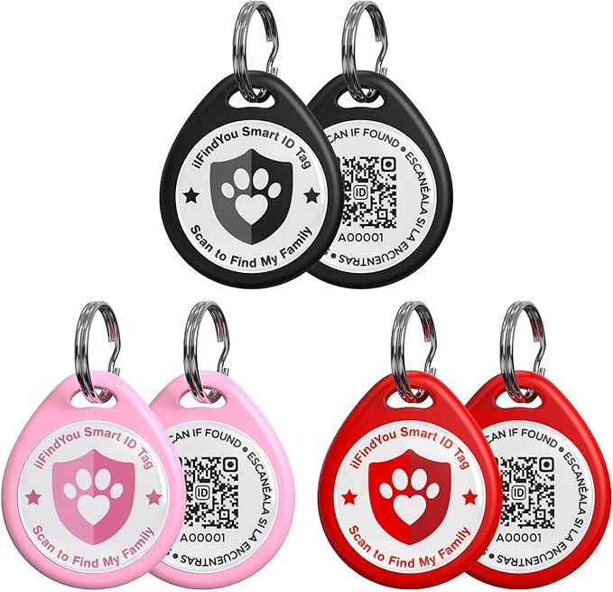 3 Pack Dog Tags Personalized, QR Code Pet ID Tags for Dog Collar, Online Profile, Scan Location Alerts, Black,Pink,Red