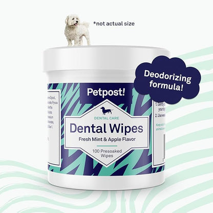 Petpost | Dental Wipes for Dogs - Bad Breath and Tooth Buildup Remover - Presoaked Pads in Natural Tooth Cleaning Solution 100 ct.