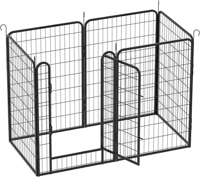 6 Panels Dog Playpen Heavy Duty Metal Fence,39.37" Height Outdoor Indoor Pen Anti-Rust with Doors Portable for RV Camping Yard,Black