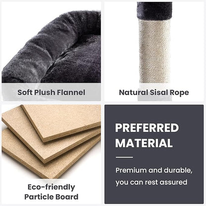 SHA CERLIN 68 Inches Multi-Level Large Cat Tree for Large Kitties/Big Cat Tower with Condo/Cozy Plush ‌Pussycat Perches/Sisal Scratching Posts and Hammocks/Activity Center/Dark Grey