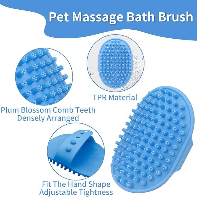 3Pcs Dog Grooming Brush Dog Cat Bath Brush Massage Rubber Comb Pet Shampoo Brush Dog Scrubber with Handle for Long Short Haired Dogs and Cats (Green Blue)