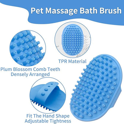3Pcs Dog Grooming Brush Dog Cat Bath Brush Massage Rubber Comb Pet Shampoo Brush Dog Scrubber with Handle for Long Short Haired Dogs and Cats (Green Blue)